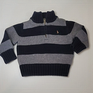 Polo RALPH LAUREN Quarter Zip 100% Striped Knit Sweater